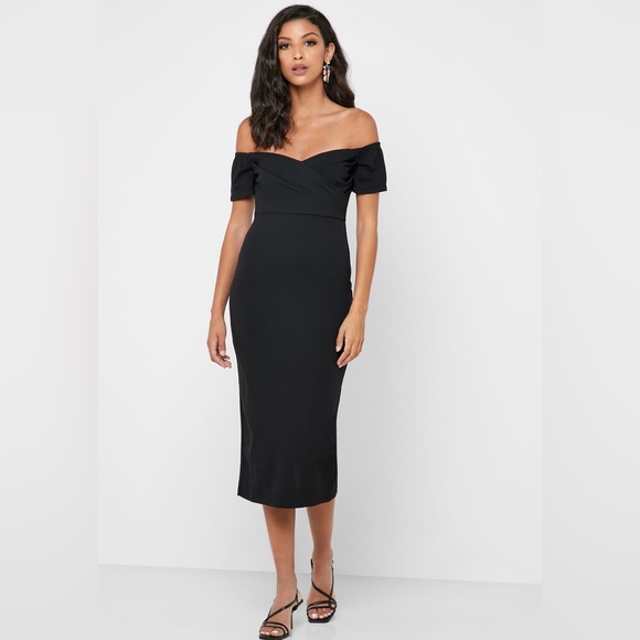 Topshop Women Black Off Shoulder Bardot Wrap Dress - Picture 1 of 4